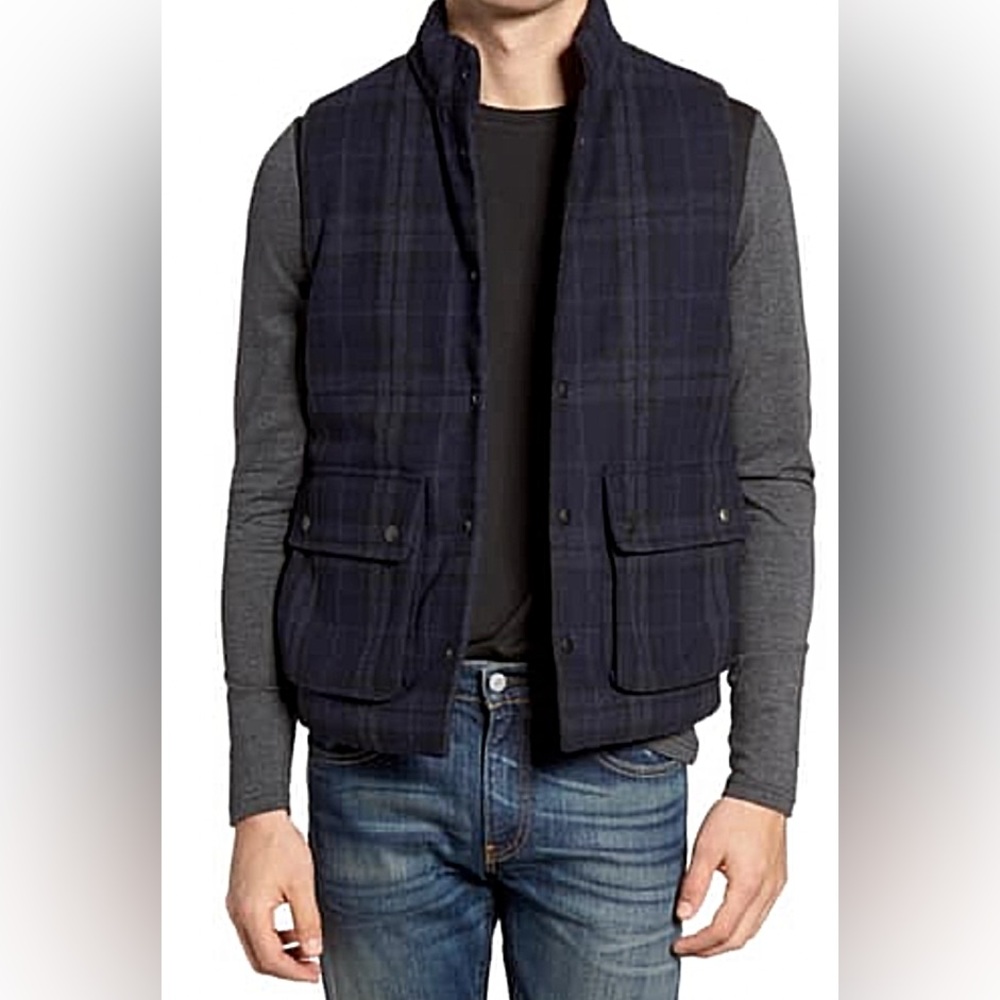 SINGER + SARGENT Wool Blend Fully Lined Blue Black Plaid Puffer Vest Size L